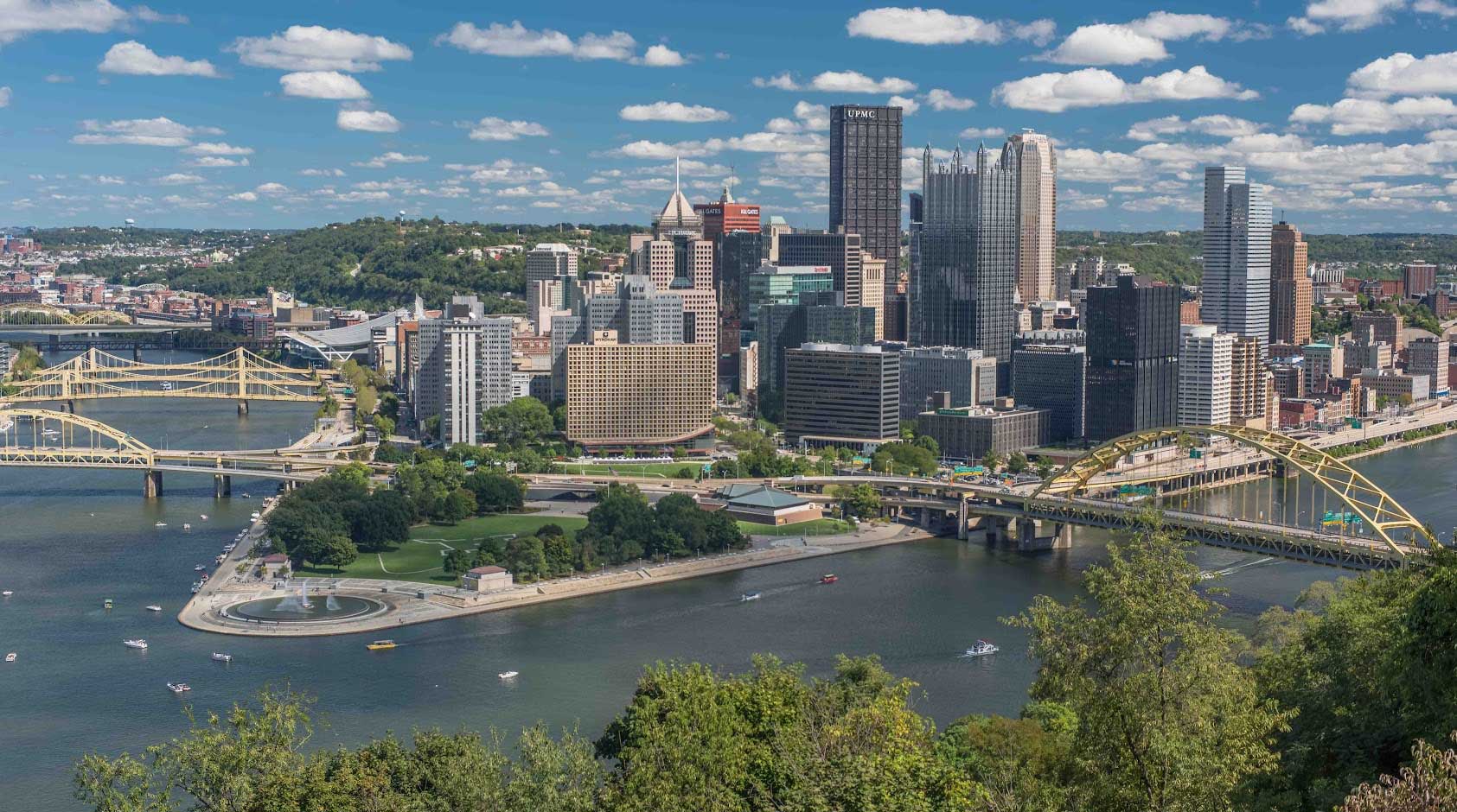 Pittsburgh skyline at the start of the Great Allegheny Passage